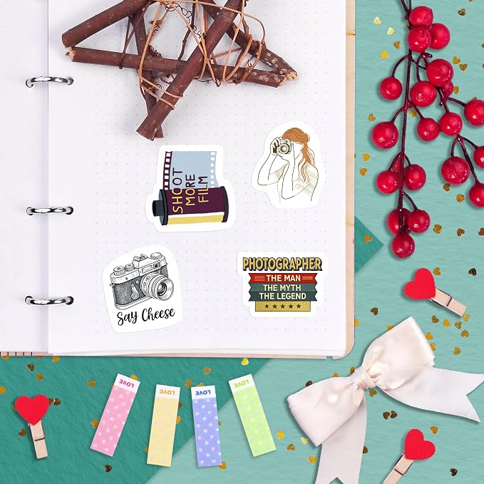 100Pcs Photography Stickers for Water Bottle and Laptop - Photography Party Supplies - Gifts for Photographer - Photo and Camera Stickers - Gift for Women & Men