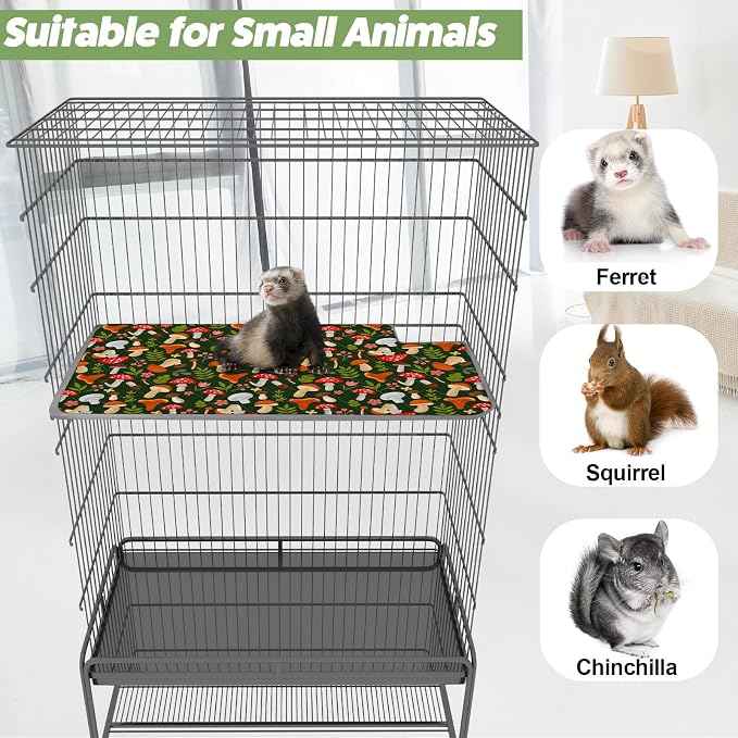 Bienbee Ferret Cage Liner Set, Leakproof Ferrets Cage Accessories for Small Animals Rats Chinchillas Hedgehogs Ferrets(Green Mushroom,Top Pan Liner)