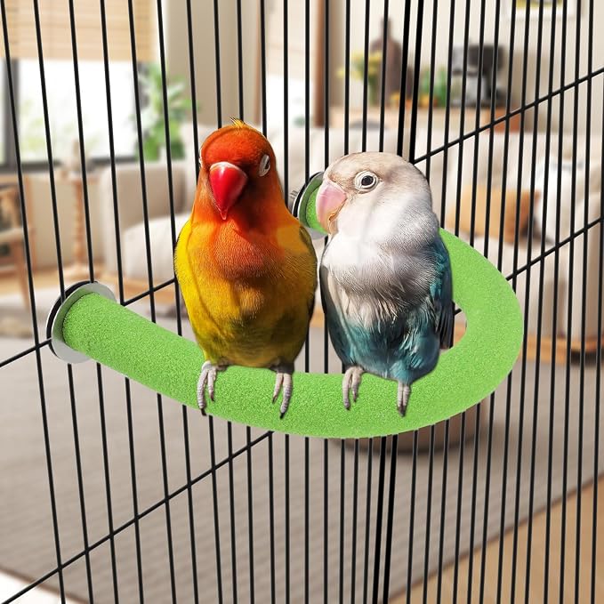 Rypet U-Shaped Parrot Perch, Quartz Bird Perch for Cage(Green S) | Safe Chew & Rest Perch for Large Birds, Durable Non-Toxic Cage Accessory, for Parakeets Cockatiels Conures Macaws