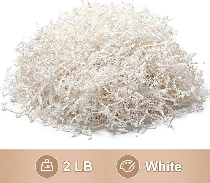Wowxyz 2 LB Crinkle Cut Paper Shred White Crinkle Shredded Paper - Gift Box Baskets Bag Filler - Confetti Stuffing for Birthday, Holiday Gift Packaging Wrapping