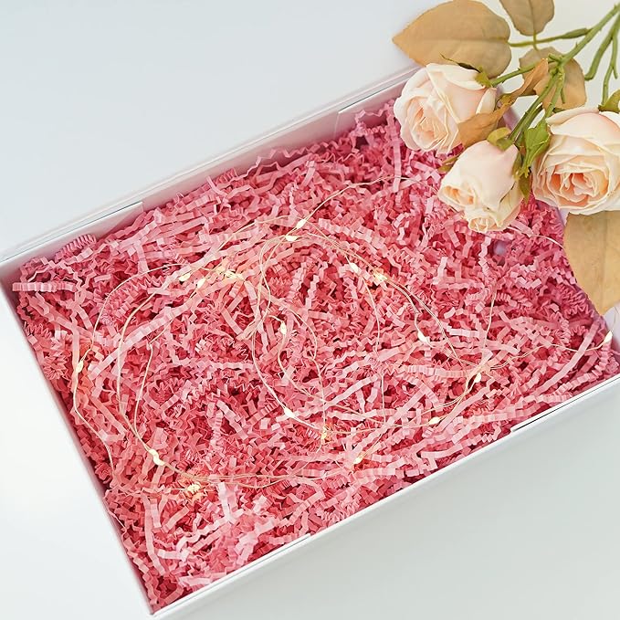Bobobag - 1LB Crinkle Cut Paper Shred Filler Recyclable Gift Wrap Confetti Raffia Grass Shred Paper for Easter Baskets Filler Creative Eggs Decor (Pink)