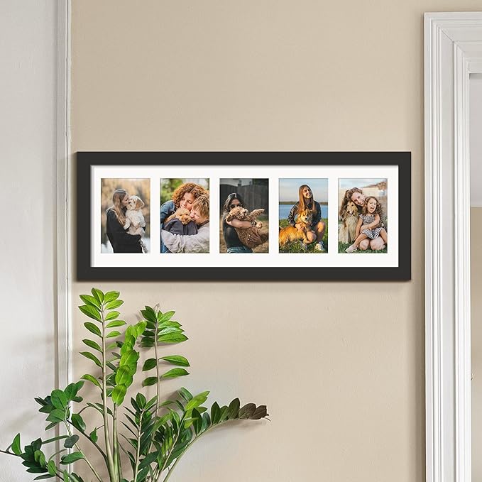 8x24 Collage Picture Frames Display Five 4x6 Picture Collage Wall Decor Wall Hanging or Tabletop Black