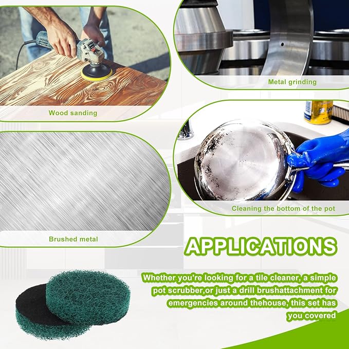 16pcs Kitchen Pads Power Scrubber Pads Set Electric Scrubber Replacement Scouring Pads fit for Dremel Versa Scouring Pads,Green