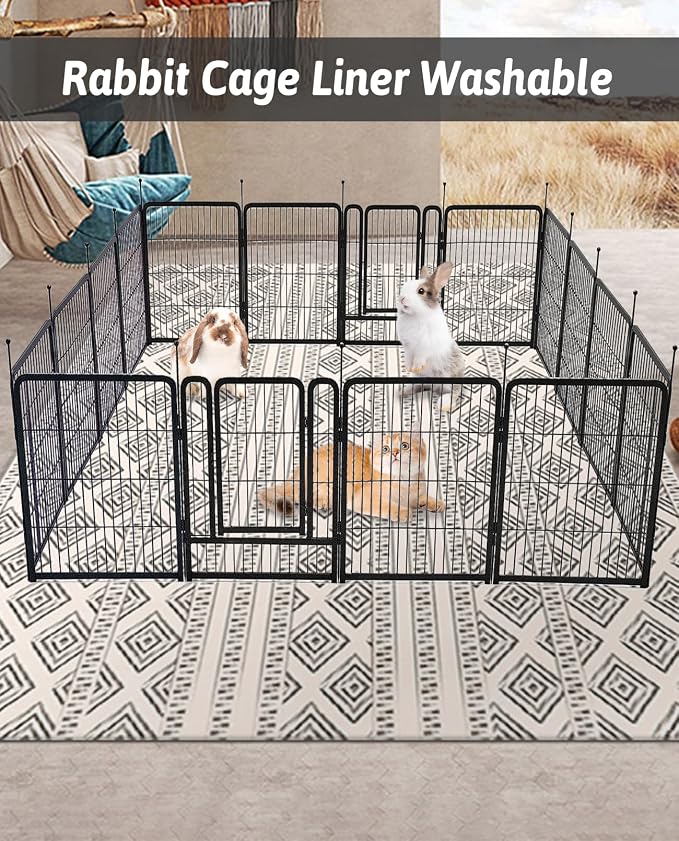 BNOSDM 91" X 63" Washable Bunny Cage Liners Large Rug for Rabbits Large Non Slip Pad for Bunnies Resuable Rabbit Liner for Chinchillas Cats