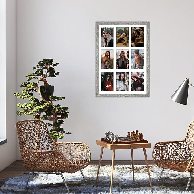 13.5x19.5 Collage frame with 9 Openings 4X6 Pictures, Multiple Picture Frame with Mat, Wall or Tabletop Decor, Grey Wood Grain,2 Pack