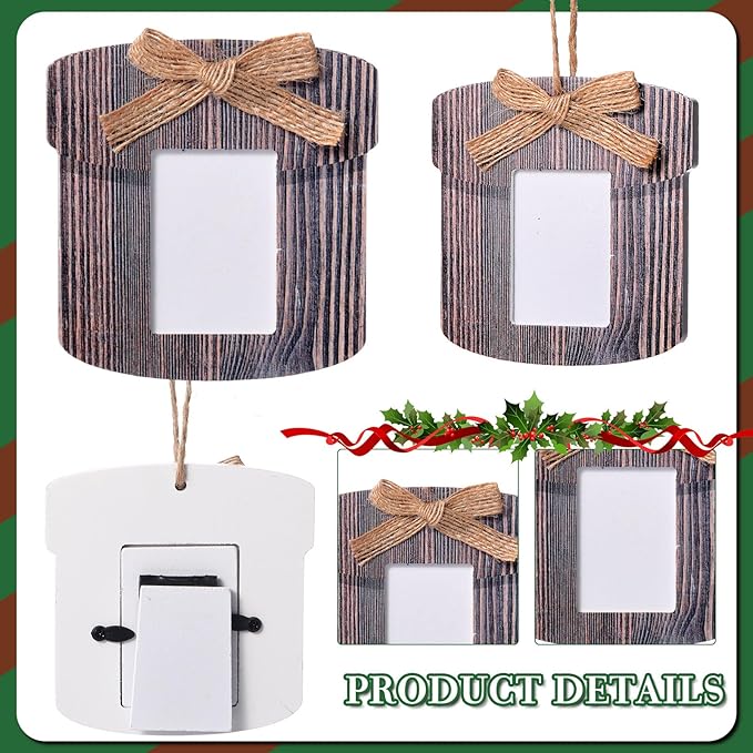 Namalu 12 Pcs Small Frames for Christmas Ornaments Mini Wooden Picture Frame Ornaments for Christmas Tree Xmas Family Photo Hanging Keepsakes for Holiday Party Decorations Gifts (Rustic)