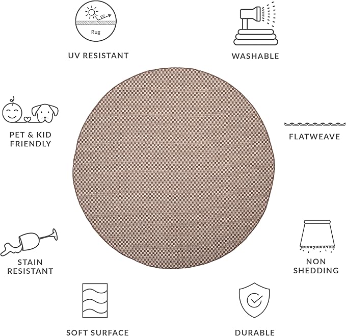 SAFAVIEH Washable Rug Outdoor Courtyard Collection - 6'7" Round, Light Brown & Light Grey, Non-Shedding & Easy Cleaning, Ideal for Patio, Backyard, Mudroom (CY8653-36321)
