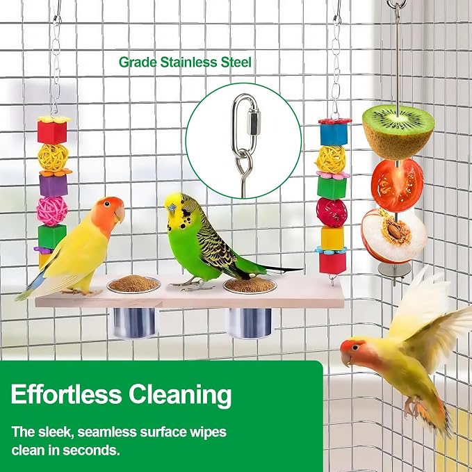 2 Pcs Bird Cage Food Holder Stainless Steel Parrot Fruit & Vegetable Skewer Hanging Foraging Toy for Parakeets, Budgies, Macaws (Pack of 2)