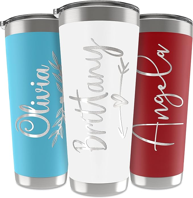 Be Burgundy Personalized Tumbler with Engraved Name - 12 Designs, 30 Oz Coffee Tumbler with Slider Lid, White, Double Wall Insulated - Gifts for Mom, Dad, Personalized Gift for Him, Her