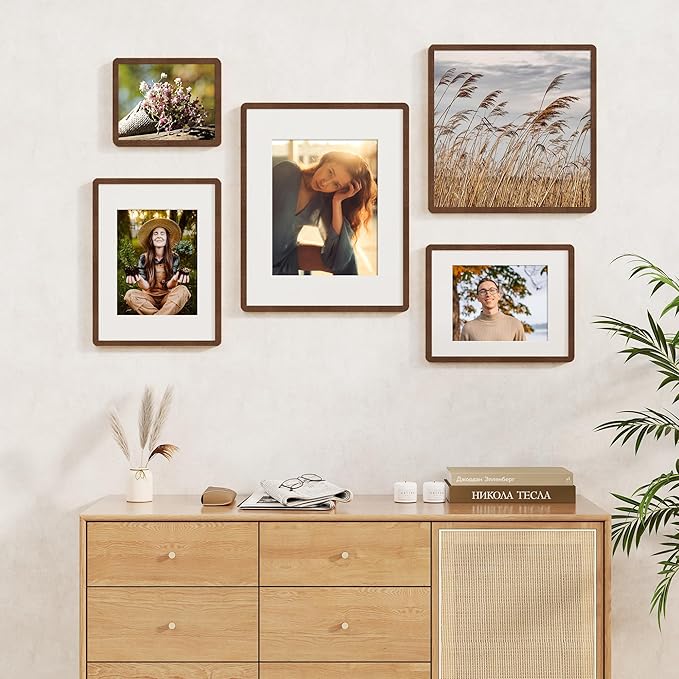 18x24 Picture Frame for Wall, 18 by 24 Wood Frame, Made of Solid Oak Wood & Tempered Glass, 18 x 24 Frame Matted to 16x20, Rustic Large 18 by 24 Poster Frame,18x24 Art Frames, Walnut Color, 1 Pack