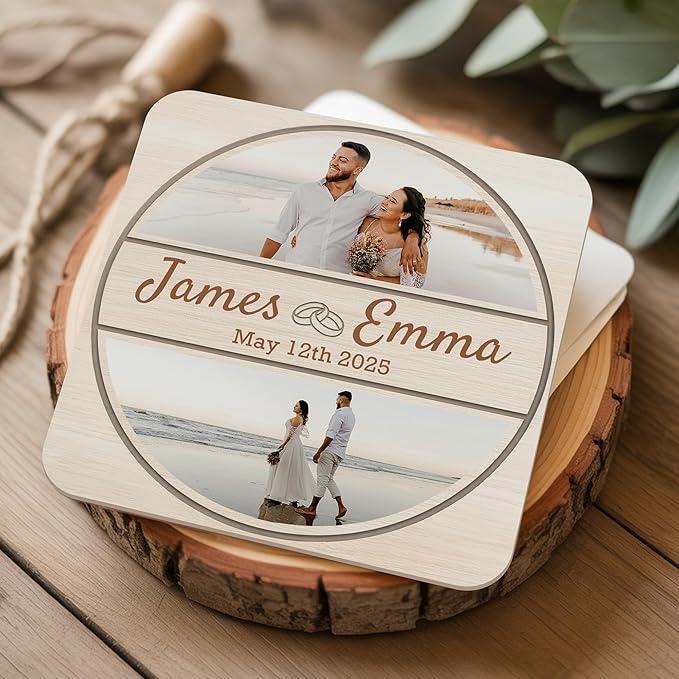 40 Pack Personalized Wedding Coasters, Custom Cardboard Coasters for Drinks with Photo Print and Text, Keepsake Wedding Favors and Gifts for Couples, 4x4 Square, Design 5