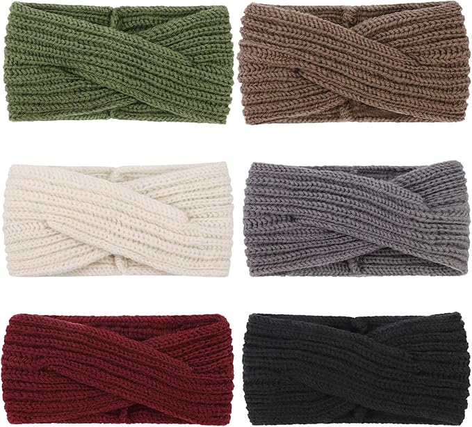 DRESHOW Winter Knit Chunky Headbands for Women Crochet Turban Knitted Ear Warmer Fashion Head Wrap 6 Pack
