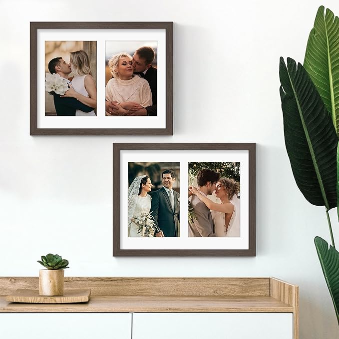8.5x11 Double 5x7 Picture Frame Double Picture Frame Displays Two 5x7 inch Photos Available Horizontal Wall Mounting Display and Vertical Walnut