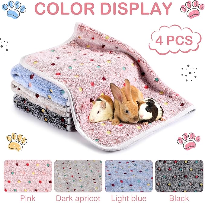 Reginary 4 Pcs Guinea Pig Fleece Blankets, Colorful Dot, 35 x 24 Inch | Waterproof Washable Cage Liners, Absorbent Double Layer Bedding for Guinea Pigs, Reusable Pads for Hamsters Rabbits