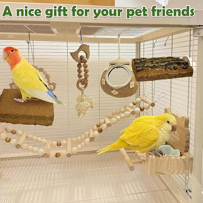 kathson Natural Cork Bird Perch Stand Platform Small Birds Wooden Rectangle Stand Perch Parakeet Chewing Toy Cage Accessories for Lovebirds Cockatiels Conures Parrots(Style A,4PCS)