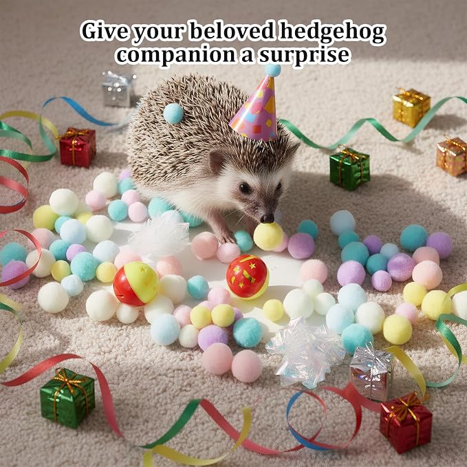 Hedgehog Dig Box Tray, Fun Foraging & Digging Hedgehogs Toy, Includes Rich Colors Balls, Hedgehogs Accessories for Hamsters, Ferrets and Other Small Animals (Pink)