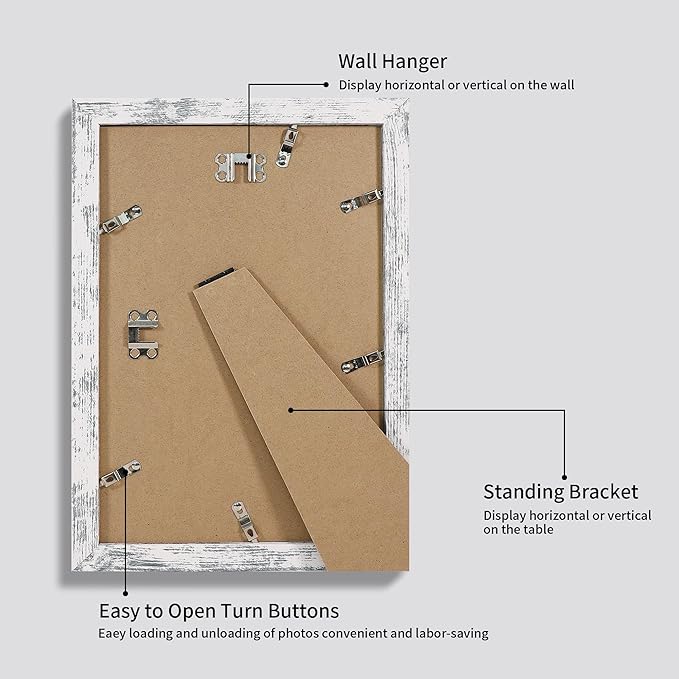 iRahmen 8x12 Picture Frame Set of 4 with High Definition Glass, Distressed White Frame Display 6x8 Picture with Mat or 8 x 12 Without Mat, Wood Rustic Photo Frames for Tabletop and Wall Mounting