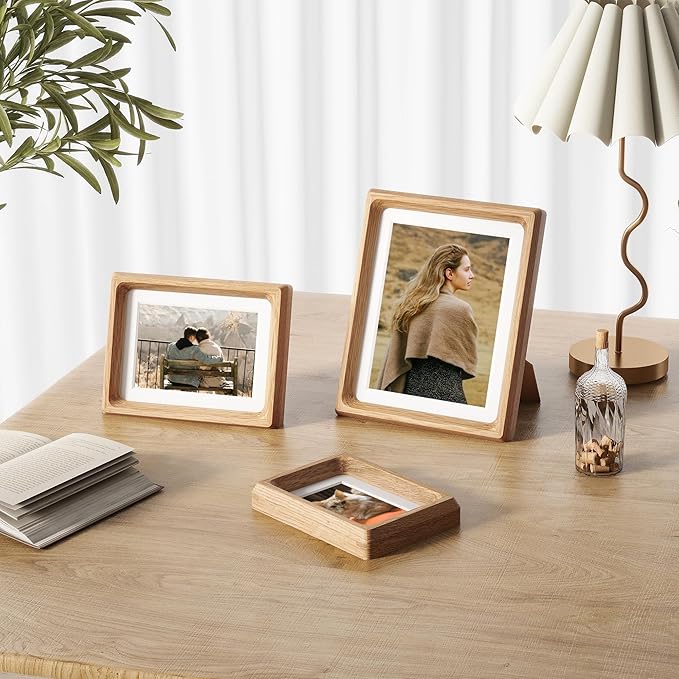 Heimlove 8x10 Picture Frames Natural Oak,Original Wood Hand Make Crafted Photo Frame with Mat to 5x7 Graduation Picture Display,Family Picture,Wedding Picture Tabletop & Wall Decoration