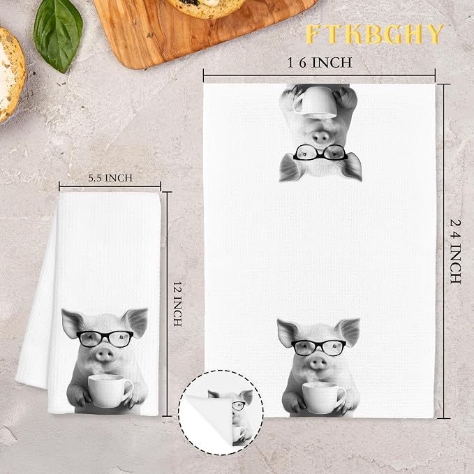 Funny Pig Decor Coffee Kitchen Towels Gift, Pig Gifts for Women, Coffee Gifts for Women, Animal Lover Gift Decorative Dish Hand Tea Towels for Kitchen Home Bar Decor, 16x24 Inch