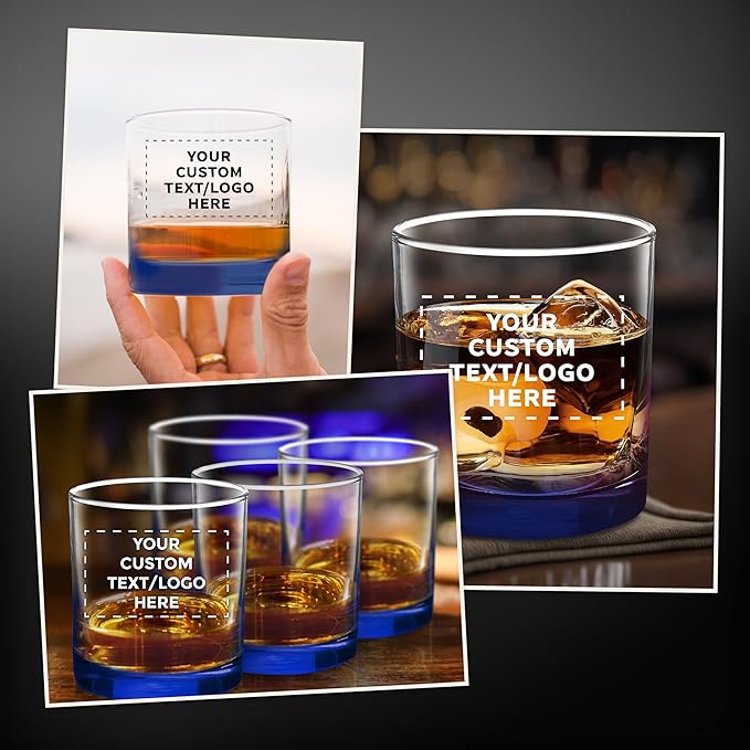 Custom Lexington Rocks Whiskey Glass 10.5 oz, Set of 96, Personalized Bulk Pack - Perfect for Scotch, Bourbon, Whiskey, Cocktail - Blue