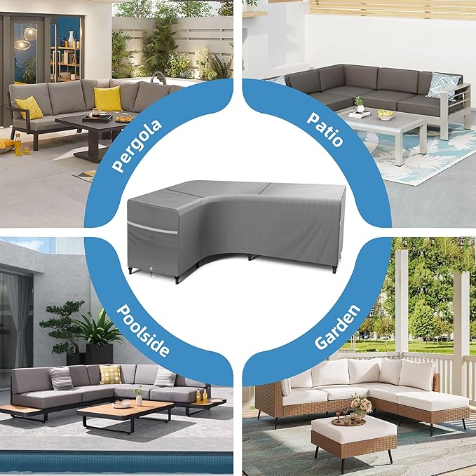 Rosefray Outdoor L-Shaped Sectional Cover-600D Patio Sectional Sofa Cover, Waterproof Furniture Covers for Deck, Lawn,Backyard 85”x105”Left Facing Gray
