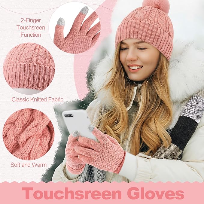 Geyoga 6 Pcs Winter Warm Set for Women Warm Beanies Hats Touchscreen Gloves Long Scarf Ear Muffs Socks Winter Gifts for Women