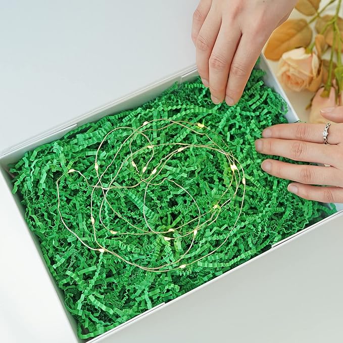 Bobobag - 1LB Crinkle Cut Paper Shred Filler Recyclable Gift Wrap Confetti Raffia Grass Shred Paper for Easter Baskets Filler Creative Eggs Decor (Green)