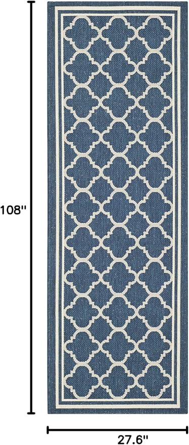 SAFAVIEH Washable Rug Outdoor Courtyard Collection Runner - 2'3" x 9', Navy & Beige, Non-Shedding & Easy Cleaning, Ideal for Patio, Entryway, Mudroom, Hallway, Kitchen (CY6918-268)