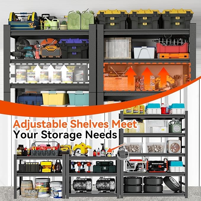 Metal Garage Shelving Unit, Heavy Duty Adjustable Storage Shelves, Steel Shelving, 3000 lbs Capacity Shelves for Heavy Tools and Equipment, 5 Tier, 39.4" Wx 13.8" Dx 71.2" H
