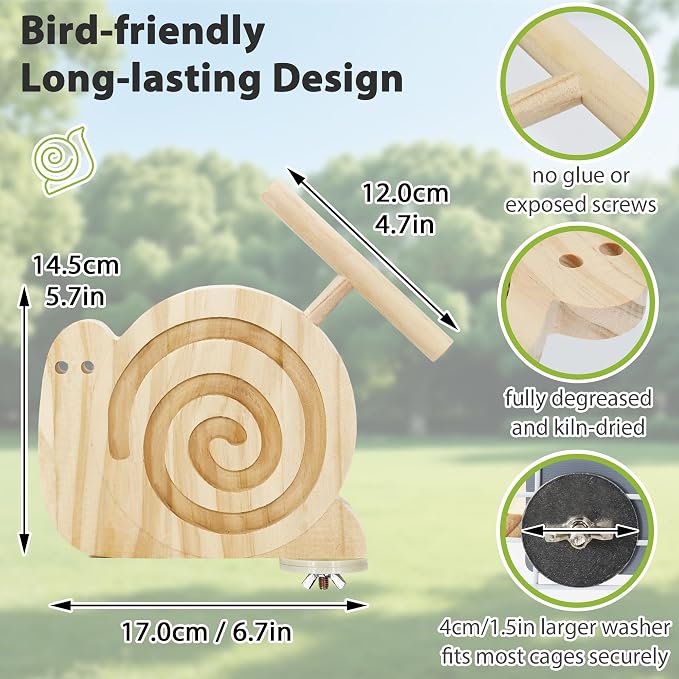 Bird Foraging Toys with Perch & Mirror, Easy for Novice/Older Birds | Kiln-Dried Wood Bird Enrichment Toy for Cage, Slow Feeder & Interaction Puzzle Toy to Reduce Seed Mess, Visible Food Design