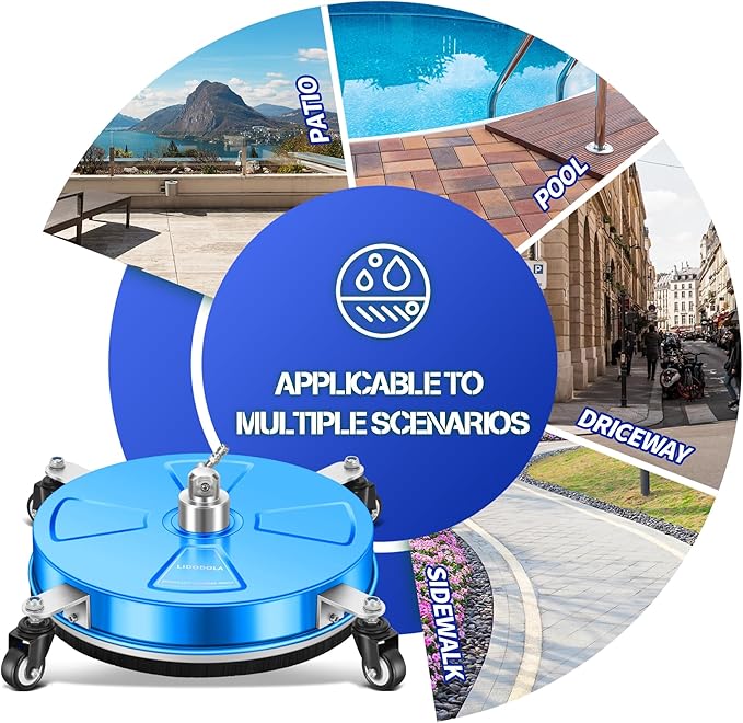 16'' Pressure Washer Surface Cleaner with 4 Wheels - Stainless Steel Surface Cleaner for Pressure Washer Attachment for Concrete, Driveway, Patio, Sidewalk, Deck and Driveways (16 INCH Blue)
