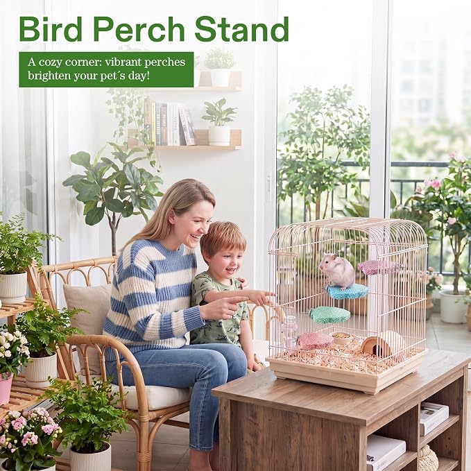 4 PCS Bird Beak Grinding Stone, Bird Perches for Cage, Parrot Perch Stand | For Small Medium Cockatiel Lovebird Finch Chinchillas Hamsters, Climbing Ledge, Grinding Claws and Beaks, Tree-shaped Design
