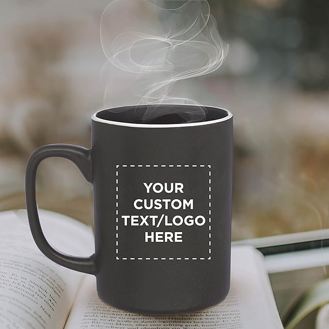 Custom El Grande Matte Ceramic Mugs 20 oz. Set of 12, Personalized Bulk Pack - Perfect for Tea, Espresso, Cappuccino, Hot Cocoa - Charcoal