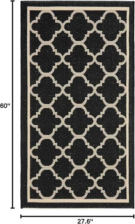 SAFAVIEH Washable Rug Outdoor Courtyard Collection - 2'3" x 5', Black & Beige, Non-Shedding & Easy Cleaning, Ideal for Patio, Front Door, Entryway, Mudroom, Doormat (CY6918-226)