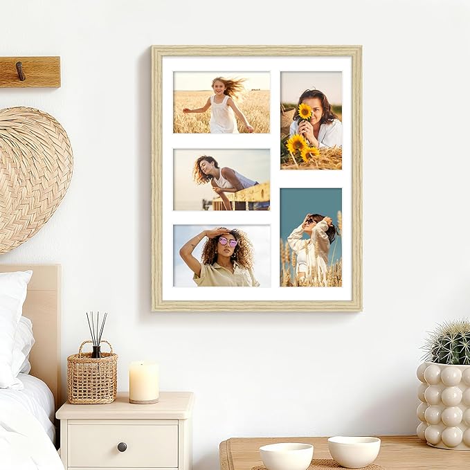 11x14 Collage Picture Frame 4x6 Collage Picture Frame Displays Five 4x6 inch Photos or 11x14 (Without Mat) Wall Decor Wall Hanging or Tabletop Wood Color