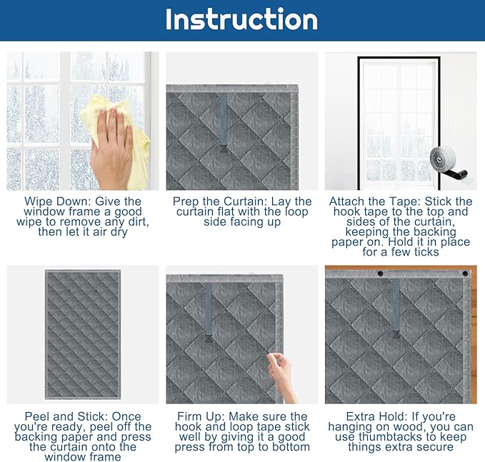 Window Insulation kit, 3-Layer Cotton Thermal Insulated Window Cover 47 Inch x 63 Inch Oxford Winter Window Covering Velcro Insulation Curtain for Cold Weather to Keep Warm (37inch X 61inch)
