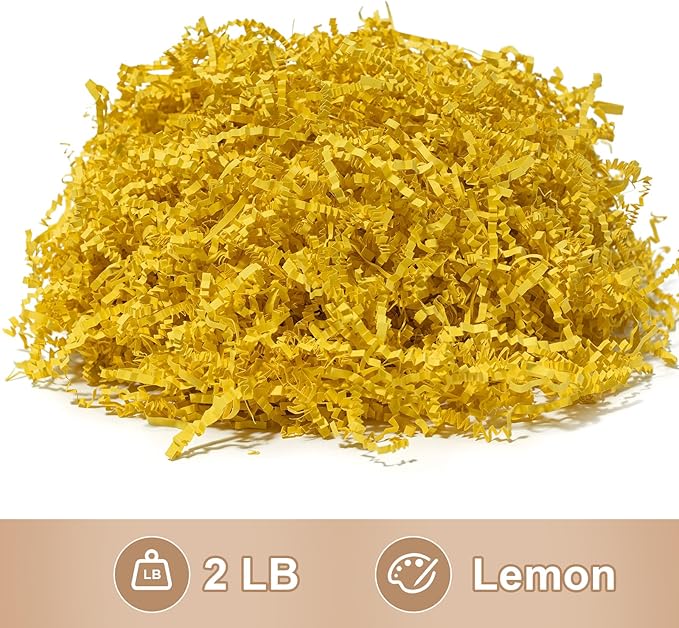 Wowxyz 2 LB Crinkle Cut Paper Shred Yellow Crinkle Shredded Paper - Gift Box Baskets Bag Filler - Confetti Stuffing for Birthday, Holiday Gift Packaging Wrapping