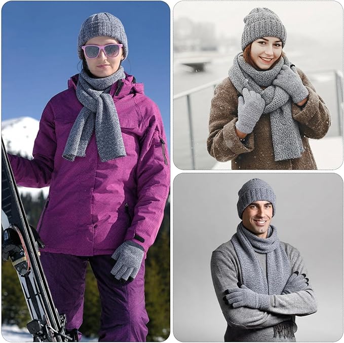 Geyoga 6 Pcs Winter Knit Set Beanie Hat Long Scarf Touchscreen Gloves Ear Muff Socks Warm Valentine Gift for Women Men Snow(Blue,Chic Style)