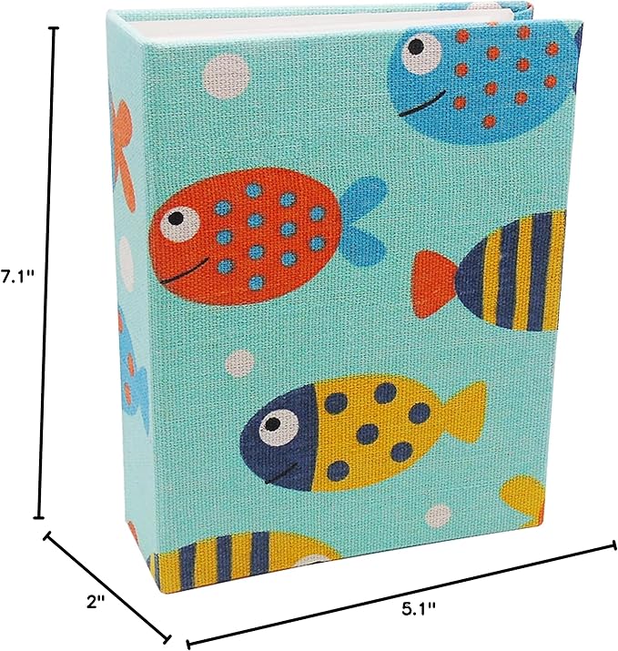 Small Photo Album for Kids, 100 Pockets 4x6 Bookshelf Baby Picture Album, Slip-in Linen Cover Photo Book for Family(Fish)