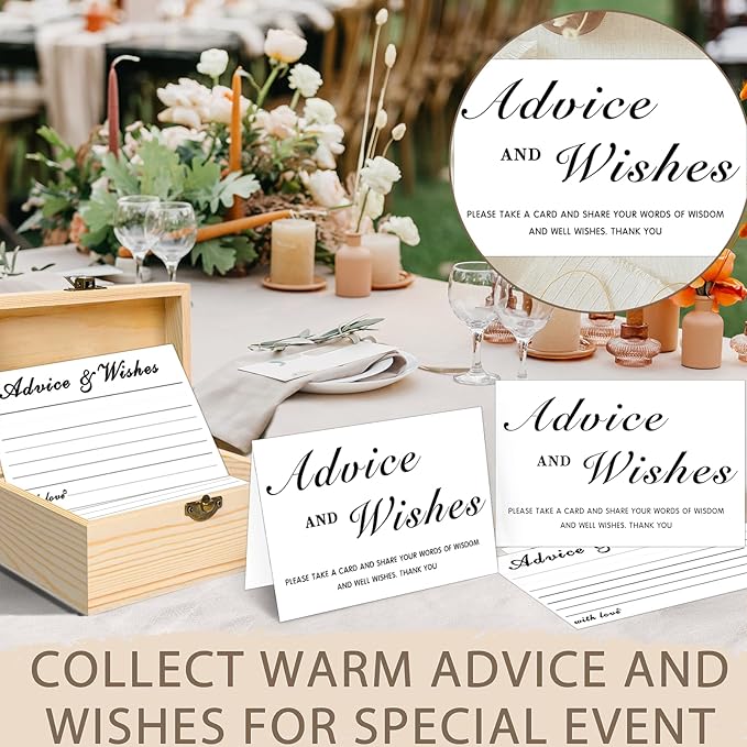 Advice And Wishes For The Mr And Mrs, 51 Pcs Wedding Advice Cards Box for Bridal Shower Decorations, Bridal Shower Games Advice And Wishes Cards Wedding Games For Reception (White Advice)