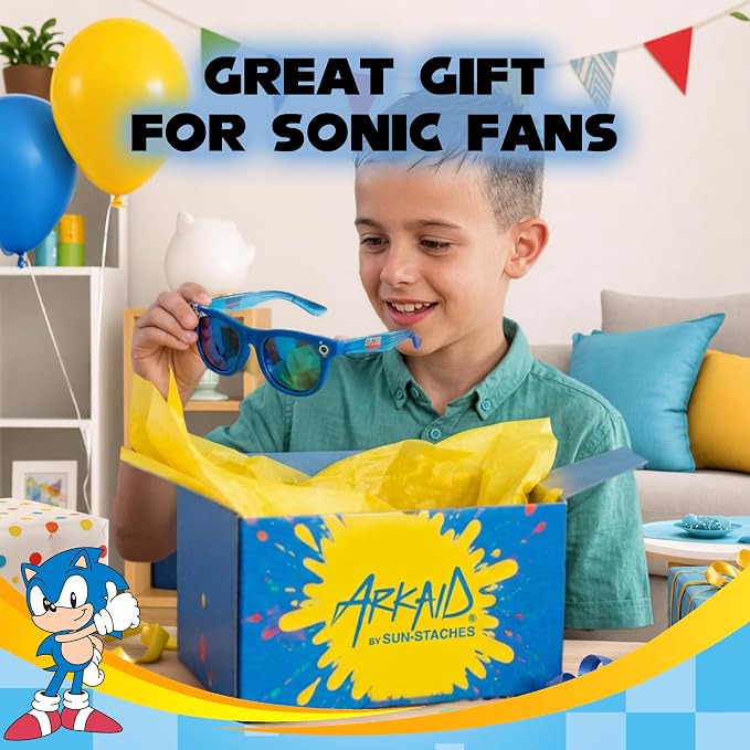ARKAID Sonic the Hedgehog Boys Sunglasses | 100% UV Protection | Official Sega Sonic the Hedgehog Boys Sunglasses | Impact Resistant | Gift Idea | Fits Most Kids