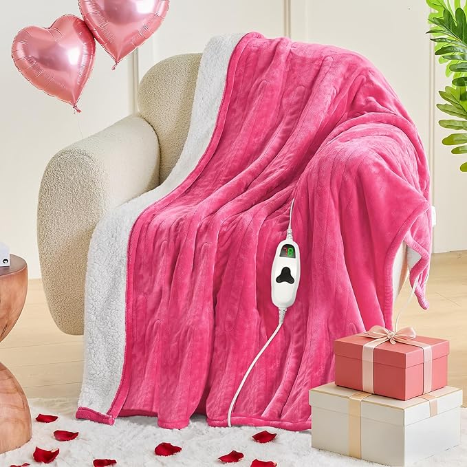 greenoak Heated Blanket Electric Twin 62"X84", Heating Blanket with 10 Heat Levels 1/2/4/6/8 Hours Auto-Off, Fleece Soft Christmas Blanket,Birthday Gifts for Teen Girls Mom,Coral Pink