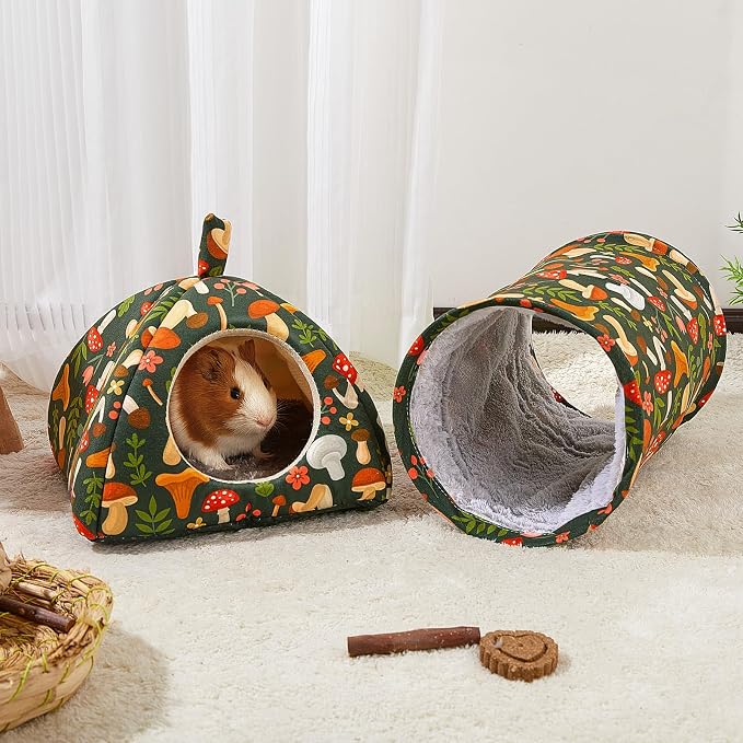 Bienbee Guinea Pig Hideout, 2 Piece Washable Set for Small Animals Large | Guinea Pig Bed With Soft Plush, Resilient Padding, and Easy Machine Washing for Resting Hiding and Tunnel Playing