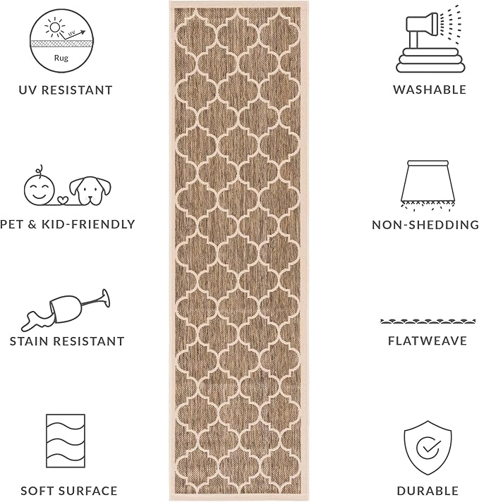 SAFAVIEH Courtyard Collection 2'3" x 8' Brown/Bone CY6914 Trellis Indoor/ Outside Waterproof Easy cleansingPatio Backyard Mudroom Runner Mat