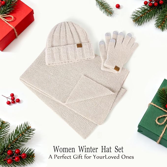 Womens Beanie Hat Scarf Gloves Set Gifts for Women Men
