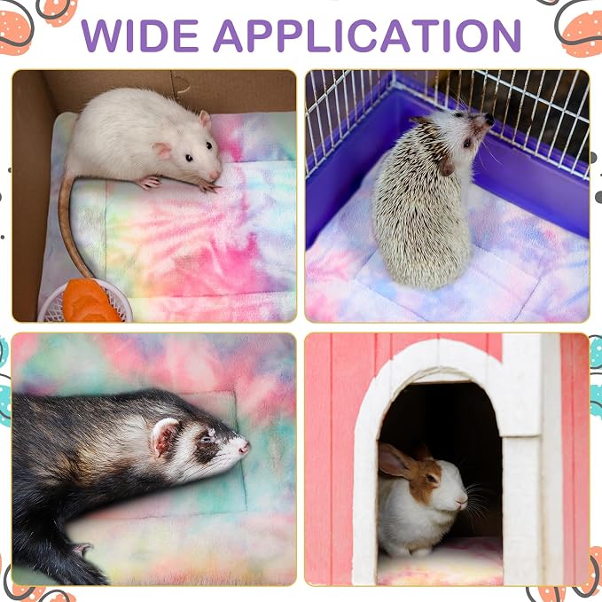 Haull 4 Pcs Waterproof Guinea Pig Bedding Soft Dog Cat Bed Crate Mat Small Animal Plush Cage Liners Rabbit Bunny Kennel Pad Reversible Cozy Pee Thickened Hamster Pad(Tie Dyed,13 x 10 Inch)