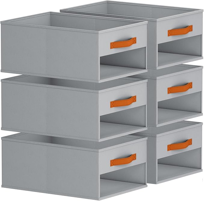 Drawer Organizers and Storage - 6 Pack Foldable Pants Organizer with Clear Window & Handles, Fabric Closet Organizer for Clothes, Jeans, Sweaters, Towels, T-shirt, Scarf (Grey)