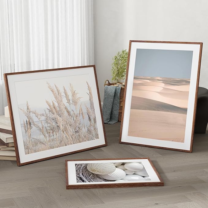 Fun Memories Rustic Oak Wood Picture Frames - 20x26 with Tempered Glass, Matted to 16x22 (Walnut, 1 Pack)