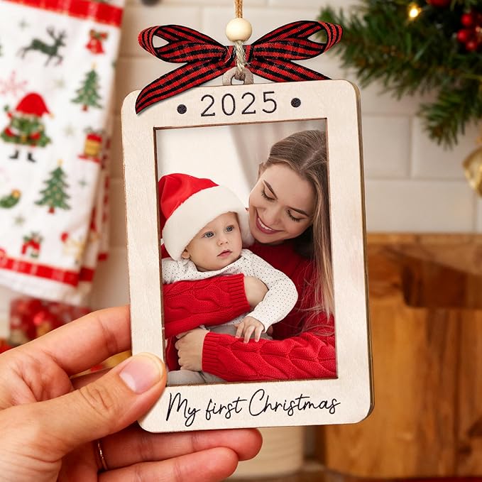 Babys First Christmas Ornament 2025 Girl And Boy - Wooden Portrait Picture Frame Ornaments For Tree - My First Christmas Ornament - New Mom Gift - Baby's First Christmas Gifts 2025