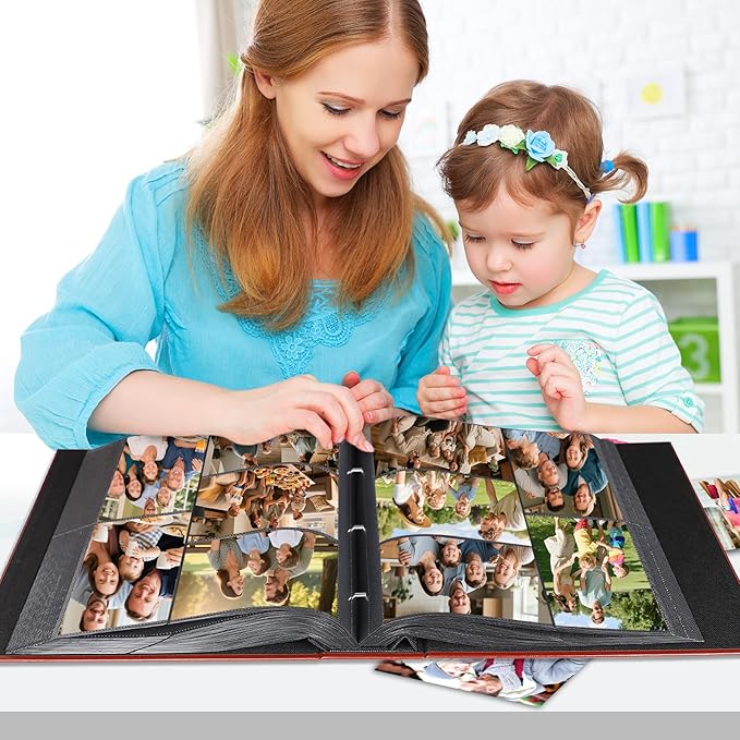 1000 Pocket Photo Album 4x6 Leather Cover, Extra Large Capacity Holds 1000 Horizontal and Vertical Photos, Acid Free Non Stick Pages with Front Window, Perfect for Wedding Family Baby Memories (Brown)
